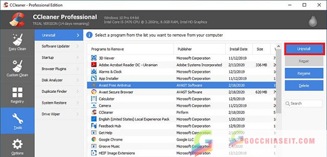 go cai dat avast free antivirus bang ccleaner 1
